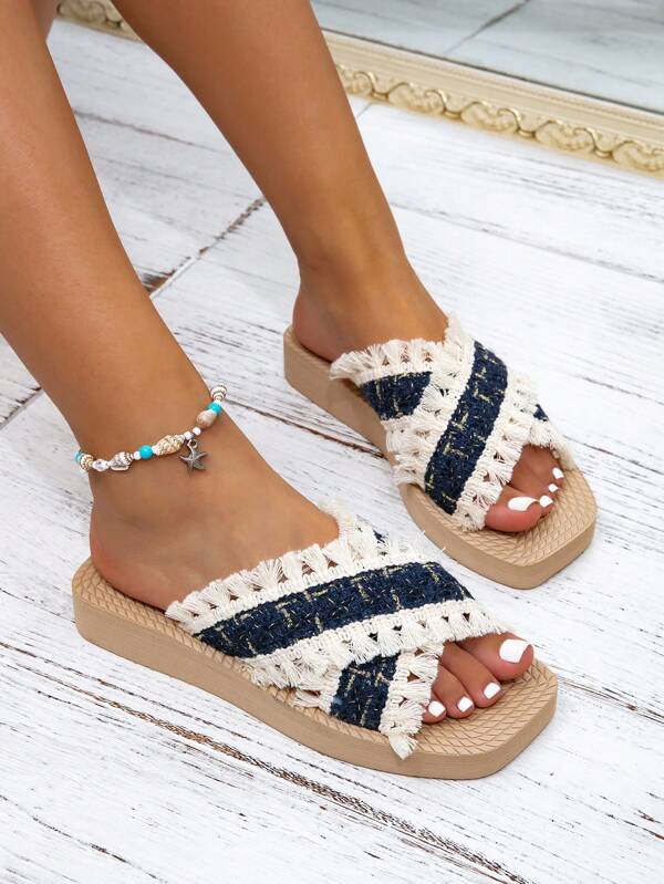 Women's 2025 New Fashion Summer Spring Autumn Open Toe Sandals, Sexy Criss-Cross Strap Flat Slides, Lightweight Comfortable Breathable Non-Slip Beach Slippers, House Slippers