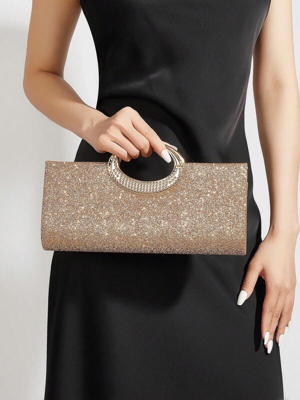 1pc Solid Color Party PU Leather Clutch Handbag For Bride, All Seasons