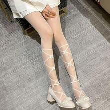 SOLILOQUY Women's Patterned Tights Kawaii Bowtie Fishnet Stockings Leggings Mesh Pantyhose Hollow Out Lace Socks - 克里斯懷特 - 查看 4