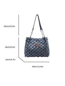 时尚条纹手提包 - 女士大容量单肩包 - 日常使用的拉链手提包 - 简约链条单肩手提包，适合少女、女士、大学生、办公室、工作、商务、通勤