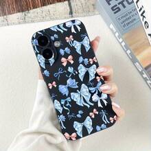 Fundas para celular 16, 15, 14, 13, 12 Pro, 16, 15, 14 Plus, X/Xsmax. Diseño divertido con lazo azul. Acabado mate. Compatibles con phone 16, 15, 14, 13, 12 Pro, 16, 15, 14 Plus, X/Xsmax, S22, S23, S24, S25 Ultra/Plus. TPU suave, antihuellas, absorción de impactos. - Negro - Ver 4