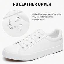 Womens White Tennis Shoes PU Leather Casual Walking Shoes Women Fashionable Comfortable - 白色 - 查看 3