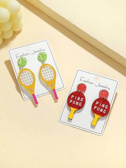 1 par de pendientes deportivos de ping pong y tenis de diseño exagerado de acrílico, pendientes de moda estéreo personalizados