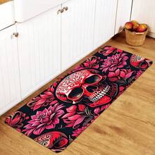 1/2 Stücke Halloween Fußmatte, Horror Rot Schädel und Blumenmuster Küchen Bodenmatte, perfekt für Innen- / Außenbereich, Familienzusammenkünfte, Küche, Esszimmer, Halloween Dekoration, Heimdekoration - Verschiedenfarbig - Übersicht 12
