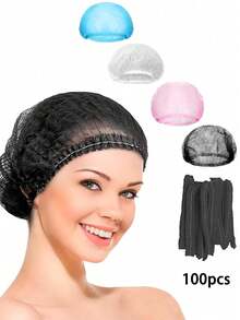 100pcs/Pack Disposable Bouffant Caps, Unisex Non-Woven Hairnets, Suitable For Food Service Personnel, Salons, Kitchens As Dust Caps - Multicolor - View 2