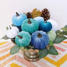 16pcs Set Of Faux Assorted Velvet Pumpkin Decorations Teal Blue Green Grey Ivory Fabric Pumpkin Foam Pumpkins For Farmhouse Fall Wedding Thanksgiving Halloween Table Centerpieces Mantel Kitchen Decor Home Decor Halloween Decor Fall Decor Room Decor