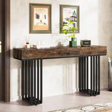 Tribesigns 55" Console Table For Living Room, Industrial Hallway Table With Stylish Metal Frame, Sofa Table For Hallway, Entryway, Foyer, Brown - Brown - View 9