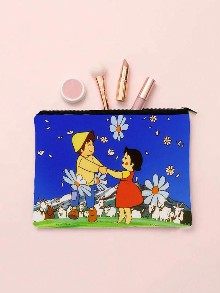 1pc Heidi Travel Makeup Bag & Pencil Case - Retro Heidi And Meadow Design, Durable Polyester Material, Convenient Zipper, Suitable For Travel And Daily Use - Gift For Sisters, Teenagers, Women, Makeup Travel Bag, Stationery Store, Vibrant Illustrations, High-Quality Printing, Essential For Students, Sturdy And Durable, Women's Accessory Organizer, Christmas Gift - Multicolor - View 2
