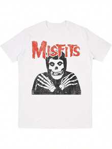 [Casual Round Neck Graphic T-Shirt] Misfits Skull Graphic Tee - Soft Cotton, Breathable & Comfort Fit For Men | Casual Round Neck T-Shirt With Unique Print Design - 白色 - 查看 1