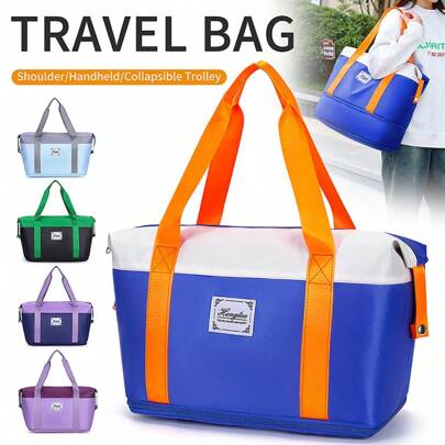 Bolsa de fin de semana, bolsa de viaje tipo bolso de lona con compartimento para zapatos, separación de seco y húmedo, bolsa de hombro portátil para ejercicio, yoga, fitness, de gran capacidad, bolsa de viaje plegable y expandible para la escuela, accesorios escolares, artículos escolares, artículos esenciales de viaje, vacaciones, bolsa de equipaje, maleta, bolsa de viaje para mujeres