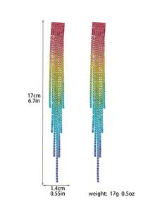 Rainbow Tassel Earrings Rhinestone Dangle Earrings For Women Boho Long Drop Crystal 1 Pair - Multicolor - View 3
