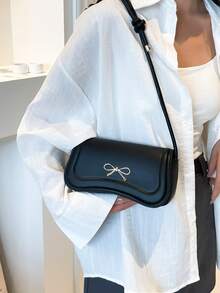 时尚新款蝴蝶结装饰单肩包，街头风格休闲通勤斜挎包，简约纯色腋下包，女士