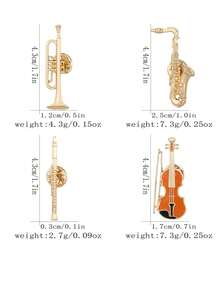 1/4 Peças Broche Série de Instrumentos Musicais Criativos em Formato de Violino e Flauta de Desenho Animado, Acessório de Vestuário Broche de Gota de Óleo de Liga, Decoração de Bolsa, Pinos Divertidos, Emblema de Pino para Escola - C3237 - Visão 6