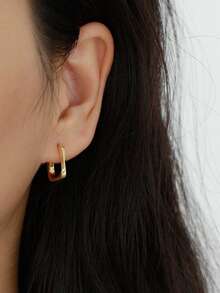 1 对简约 S925 银几何环形耳环，方形流线设计，优雅日常佩戴耳环，适合女性，理想礼物 - 耳環 - 查看 2