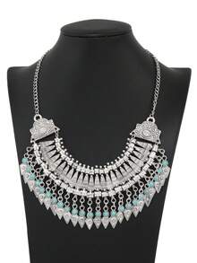 Vòng cổ đá quý hình giọt nước cổ điển, dây chuyền xương đòn ngắn cho phụ nữ thường ngày & đi biển Áo len chuỗi phụ kiện - Màu Bạc Cổ - Xem 5