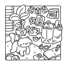 32頁[ CAT LIFE ]螺旋裝訂塗色書 Coco 成人與青少年適用，精緻厚紙，卡通舒適可愛粗線簡約圖案 Wyo 塗色書 水彩素描本 兒童玩具，緩解壓力、消磨時間，節日禮物 - 貓的生活 - 查看 5