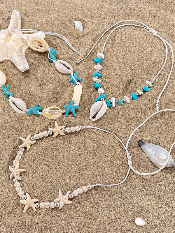 1 o talla grande sets de tobilleras de elementos marinos, con colgantes pequeños de conchas, estrellas de mar y conchas, tobilleras personalizadas y de moda con múltiples elementos ajustables, apropiadas para usarse en verano, vacaciones en la playa y natación