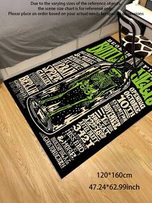 سجادة مساحة مطبوعة بزجاجة الطب والجمجمة العتيقة - سجادة كبيرة من البوليستر، مناسبة لغرفة المعيشة وغرفة النوم والديكور المنزلي - باللون الأسود مع تصميم جرافيك أخضر وأبيض - مثالية لحفلات هالوين أو الموضوعات، سجادة المدخل، ديكور غرفة غوثي، سهلة التنظيف؛ ديكور غرفة أنيق وسجاد ديكور منزلي جميل في الإقامات المنزلية