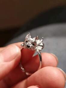 1pc Fashionable Dog Decorated Knuckle Ring Suitable For Women Daily Wear - Silver - View 3