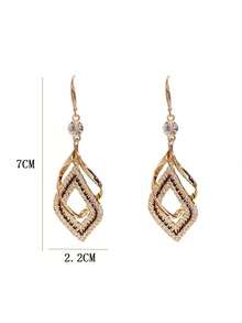 1 对奢华高端时尚小众钻石几何设计简约长款吊坠耳环