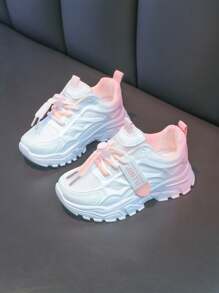 1 Pair Girls Fashion Gradient Color PU Casual Sport Shoes, Personalized Sports Shoes, Suitable For Daily Wear, School, Sports, All Seasons (Random Print, Spray Paint)