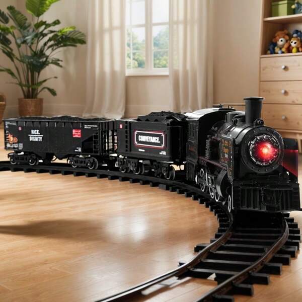 1 Set Classic Realistic Train Track Toy For Boys, High-Speed Alloy Small Steam Train With Smoke Effect, Indoor Parent-Child Interactive Cartoon Toy, Birthday/Christmas Gift