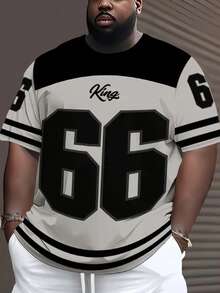 男士加大码图案 T 恤，时尚“King”字母印花圆领短袖 T 恤，适合户外活动和健身房