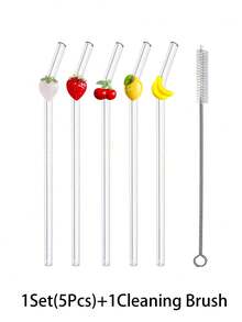 1/2/4 件/1/2 套可重复使用玻璃吸管，配有柠檬/樱桃/红草莓/粉红草莓水果饰物，适用于水杯，可爱弯曲透明吸管，配有清洁刷，适用于冷饮、奶茶、咖啡、果汁、冰沙、厨房、餐厅、鸡尾酒会、返校、送给女朋友/男朋友、父母、朋友的礼物、节日用品、万圣节、感恩节、圣诞节。 - 款式1 - 查看 12