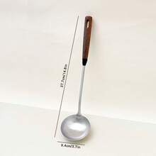 1 Stück 304 Edelstahl Bratspatel mit Holzgriff, hitzebeständiger Suppenkelle mit langem Griff, antihaftbeschichtetes Kochutensil, geeignet für Zuhause, Restaurant, Chefkoch, Backen, Rühren, multifunktionales Küchengerät