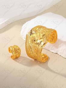 Bracelet ouvert réglable plaqué or 24 carats style Dubai élégant, bague à motif floral symétrique, bracelet de mode, accessoires de mariage de luxe pour mariée