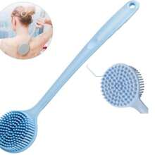 1pc Long Handle Silicone Back Scrubber - Bath Brush - Silicone Bathing Body Brush, With Soft Bristle Back Cleaning Brush - Suitable For Men And Women, Soft Shower Body Cleansing Brush