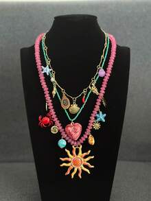 1 件时尚串珠轻质金属太阳、螃蟹和心形吊坠项链 - 簡約項鍊 - 查看 12