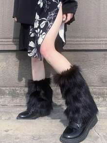 女士毛绒绒暖腿套，毛绒柔软毛茸茸冬季长靴袖口腕套靴套，Y2k