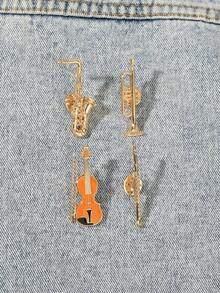 1/4 Peças Broche Série de Instrumentos Musicais Criativos em Formato de Violino e Flauta de Desenho Animado, Acessório de Vestuário Broche de Gota de Óleo de Liga, Decoração de Bolsa, Pinos Divertidos, Emblema de Pino para Escola - C3237 - Visão 4