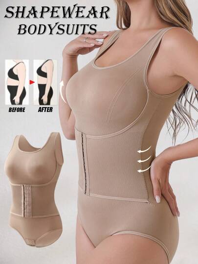 1 件女士修身塑身衣 - 腹部控制、腰部束紧和臀部提升，带钩的连体紧身衣