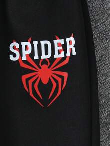 2pcs/Set Young Boys Spider Web All-Over Print Long Sleeve Hooded Sweatshirt And Straight Leg Pants Set, Autumn/Winter - White - View 7