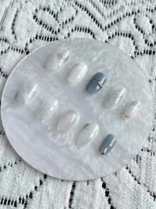 10 Pcs Handmade Press On Nails Short,Halloween Nails, High-Grade Gradient Flash Cat Eye, Marble Texture Hand-Sculpted Three-Dimensional Shape, Fine Glitter Decoration Hand-Painted Metal Lines, Delicate And Atmospheric, Short Oval Style,Back To School, Can Be Reused Detachable Nails Come With A Tool Kit, Suitable For Girls Who Love Beauty To Wear Daily And As A Holiday Gift. Nail Supplies Nails - Multicolor - View 12