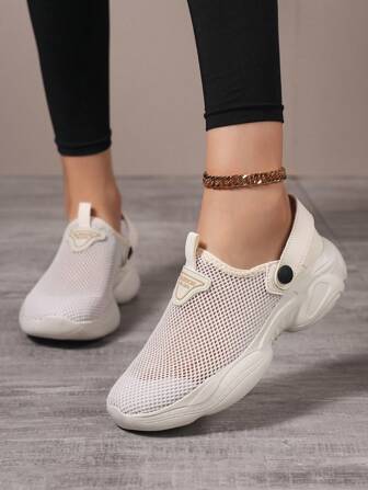 Women's Breathable Mesh Casual Sports Shoes, Fashionable Hollow-Out Design, Suitable For Indoor & Outdoor, Black Water Hiking Shoes