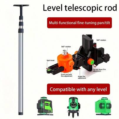 11.48ft/3.5m Leveling Rod With Adjustable Extension Pole, Compatible With Any Leveling Instrument, Includes All Accessories Made Of Stainless Steel, Easy To Use And Reliable