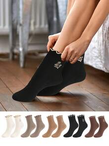 Women Cotton Super Thin Frilly Ruffle Socks Boat Socks Ankle Short Socks - 黑色 - 查看 1
