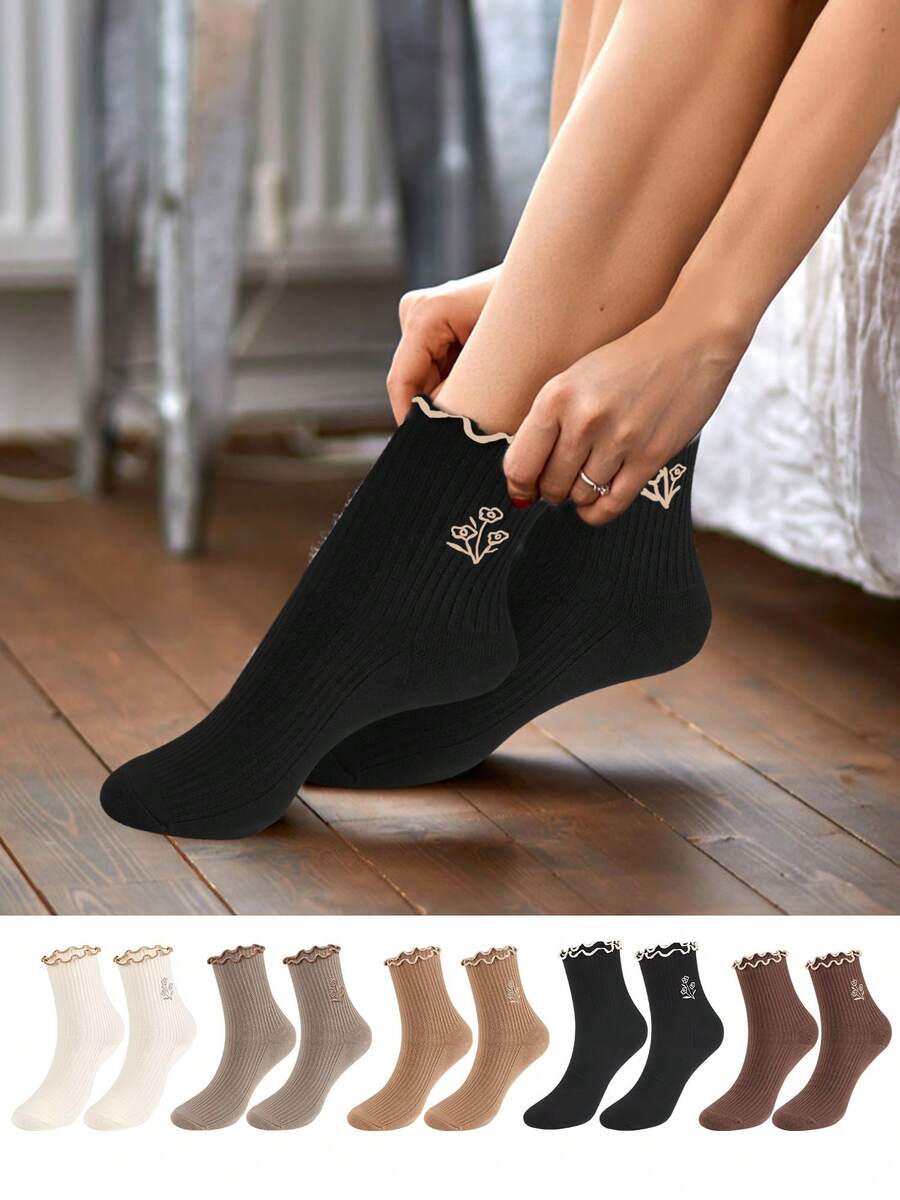 Women Cotton Super Thin Frilly Ruffle Socks Boat Socks Ankle Short Socks - 黑色 - 查看 1
