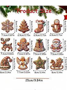 48/13/12件装圣诞装饰挂件，卡通圣诞老人、五角星、天使、姜饼人、驯鹿雪橇等图案，饼干造型挂饰，圣诞用品，圣诞树装饰品，圣诞装饰，适用于圣诞派对、主题派对、圣诞派对礼品