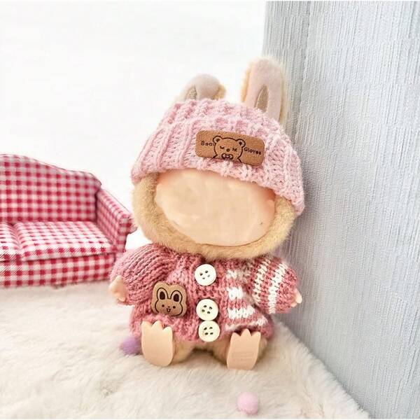 Sanrio Un set de ropa de moda adecuado para Labu (sin muñecas), tejido a mano en set de 3 piezas, ropa adorable, bolsas, sombreros, accesorios de ropa Labu de moda e interesantes para hacer manualmente, adecuado como regalo de cumpleaños, aniversario u ocasiones festivas para hijas.