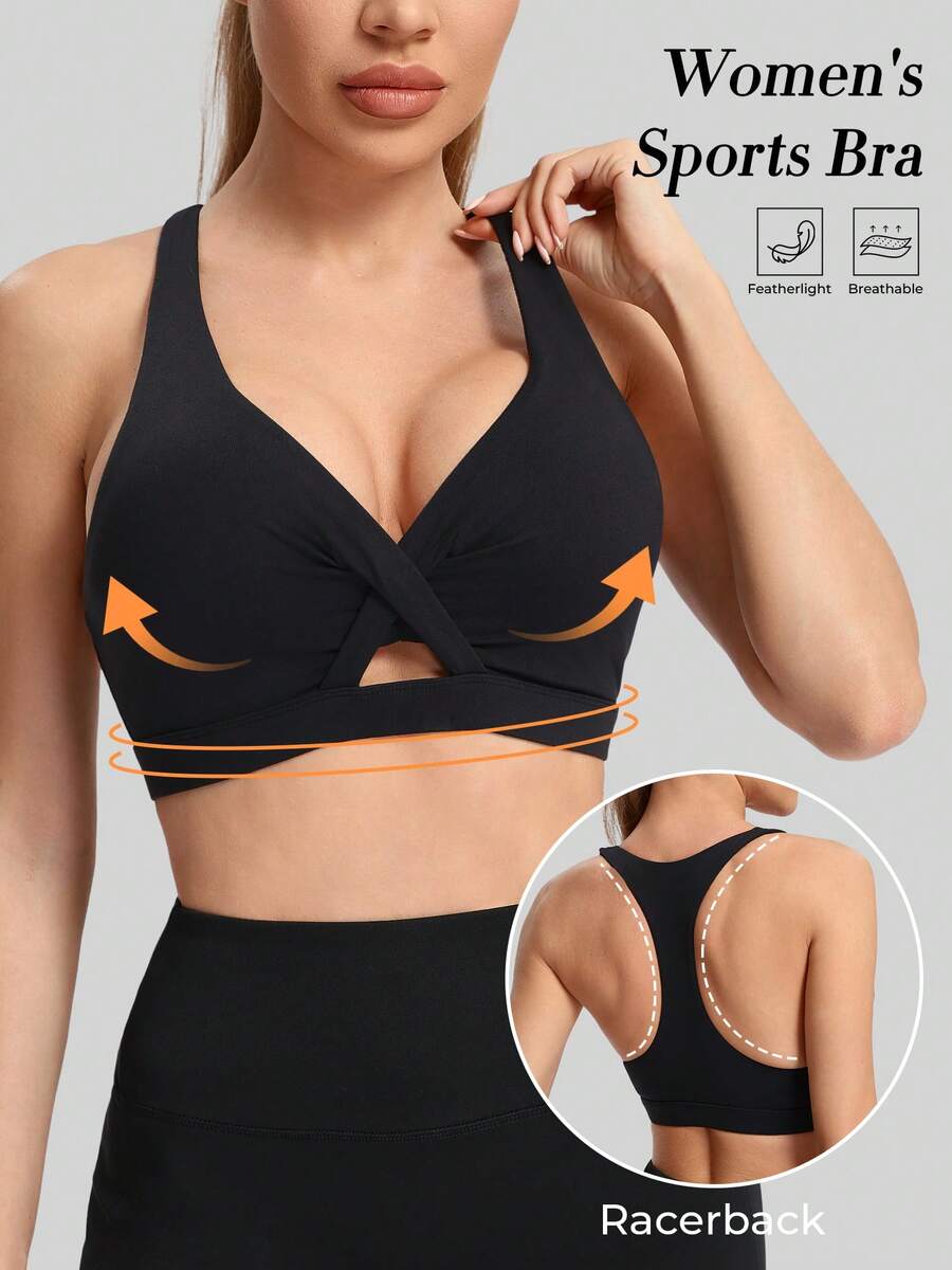 MathCat Classic Knit Yoga Bra, Women's Open Back Sports Bra, I-Back Sports Bra - màu đen - Xem 1