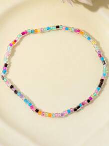 1set/20 Pcs Random Color Bohemian Summer Beach White Black Red Yellow Green Pink Coffee Rice Beads String Anklet Vacation Style - Dyed Products With Slight Errors In Different Batches