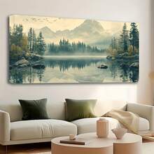 Framed Canvas Poster, Snow Mountain Forest Lake Scenery Painting, Waterproof Odorless Canvas, Birthday Gift, Bedroom, Office, Living Room, Wall Decoration, Home And Dormitory Decoration Art Wall Pictureroom Decor Home Decor Bathroom Decor Posters Bedroom Decor Wall Decor Living Room Decor Office Decor Room Decor Aesthetic Pictures Wall Decor Living Room Kitchen Decor Home Decor Bedroom Apartment Decor - 綠色 - 查看 4