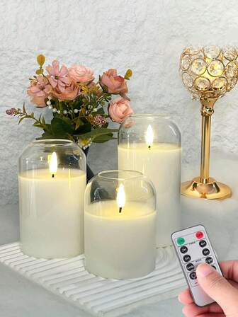 1/3 件无焰 LED 蜡烛，带定时器/遥控器，闪烁蜡烛，电池供电，逼真的 3D 火焰蜡烛，适用于万圣节、情人节、圣诞节、婚礼、派对、家居装饰和其他节日活动