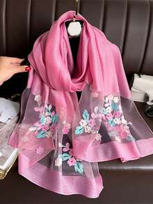 1pc Bohemian Elegant & Luxurious Floral Embroidery Scarf, Casual Business Shawl, Women Hijab, Suitable For Daily Wear For Dress - A - View 16