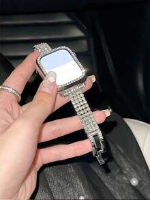 1件時尚奢華女士鑲嵌全鑽AppleWatch錶帶，可調節手鍊式錶帶，相容38/40/41/42/44/45/46/49mm AppleWatch錶帶，適用於Series 11/10/9/8/7/SE/6/5/4/2/1 - 銀色 - 查看 3
