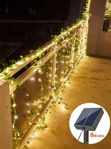1 pieza Luces de hilo de vid solares con 8 modos, 7M/22.96Ft, 12M/39.37Ft Luces exteriores LED verdes con hojas, luces de hadas de hiedra, para sala de estar, dormitorio, patio, tienda, bar, boda, jardín, pared, patio, decoración de fiesta, decoración de primavera para la casa, decoración exterior